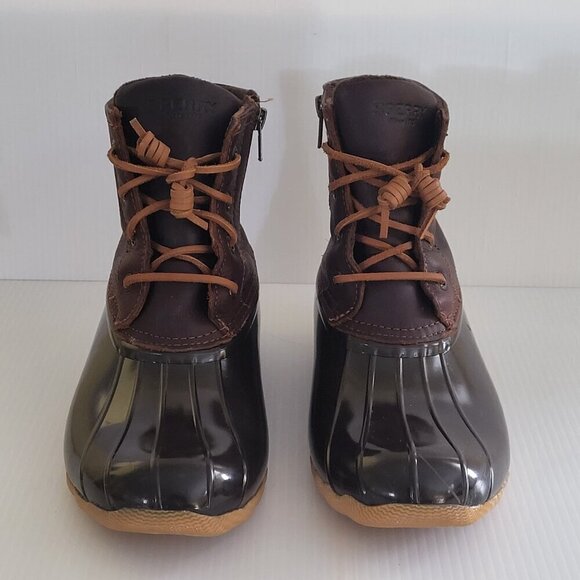 Sperry Women's 9M Duck Saltwater Leather Boots Brown Waterproof In Box Excellent - Picture 2 of 15